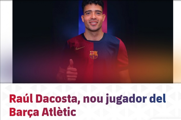 官方：巴萨B队签下22岁边锋达科斯塔，球员曾效力皇马青训